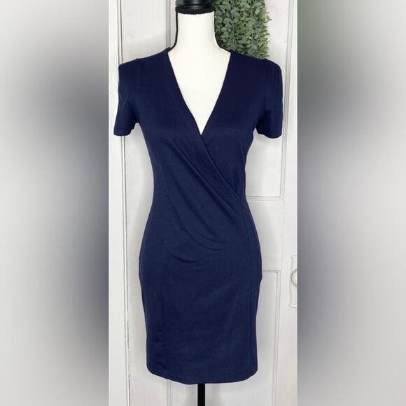 FOREIGN EXCHANGE ~ Navy Blue Front Crossover Dress ~ Size M - Picture 1 of 5